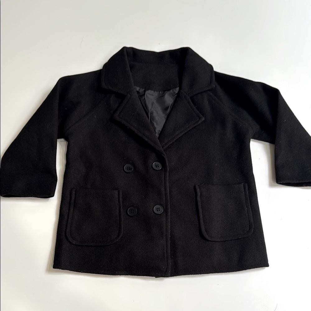 Classic Black Toddler Pea Coat 2T Unisex Double Breasted Jacket